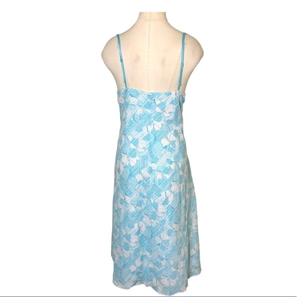 studio 1940 Retro Feminin Floral Blue White Silver A-Line Midi Dress size L/XL - Picture 3 of 11